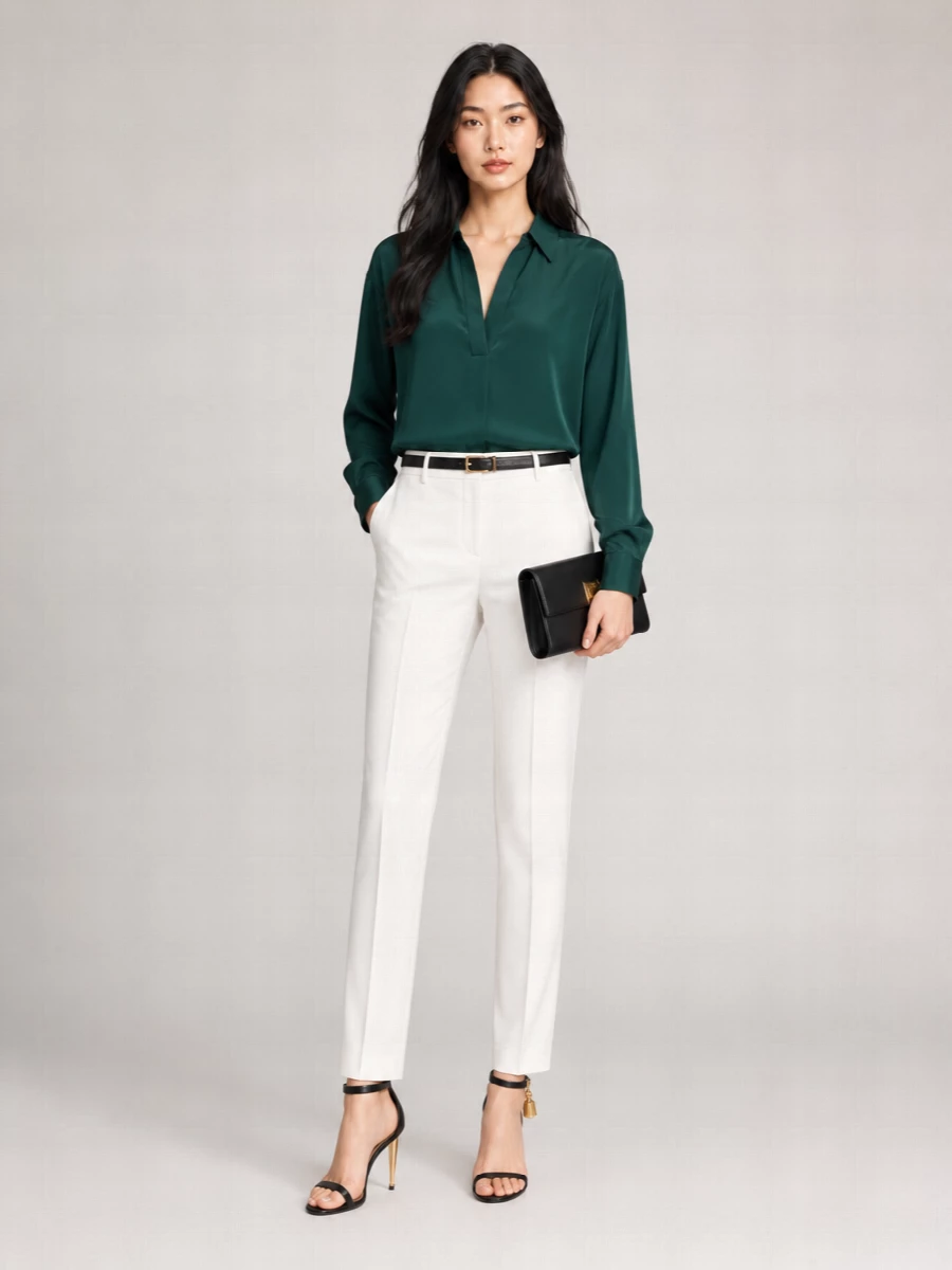 Tom Ford Silk V-Neck Long-Sleeve Blouse