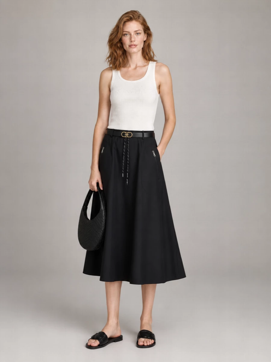 Moncler Cotton Midi A-Line Skirt