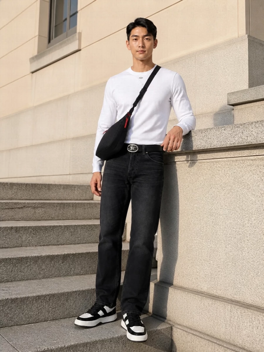 Diesel white long sleeve black jeans sneakers