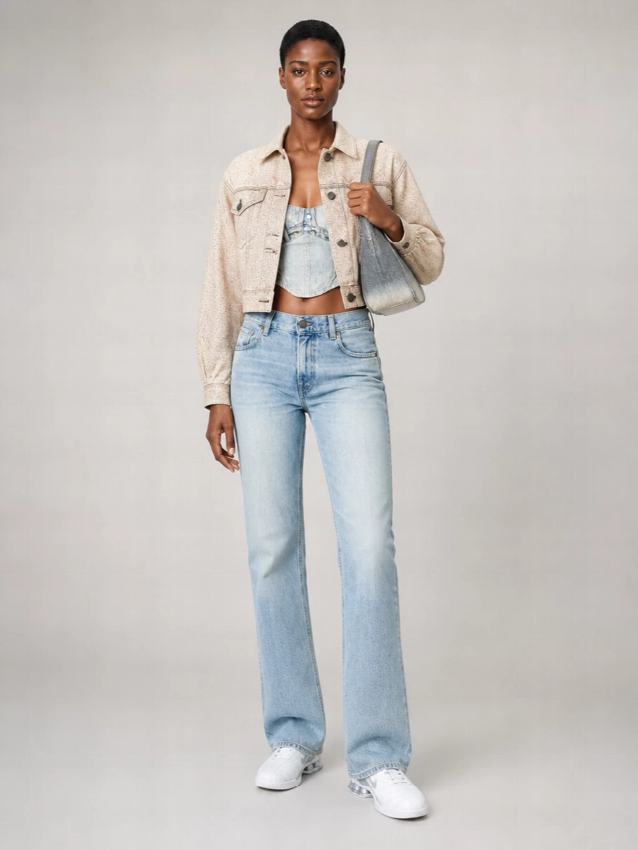 Haikure Denim Glitter Cropped Jacket