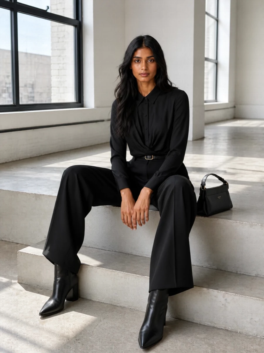 Elisabetta franchi black wide leg trousers outfit