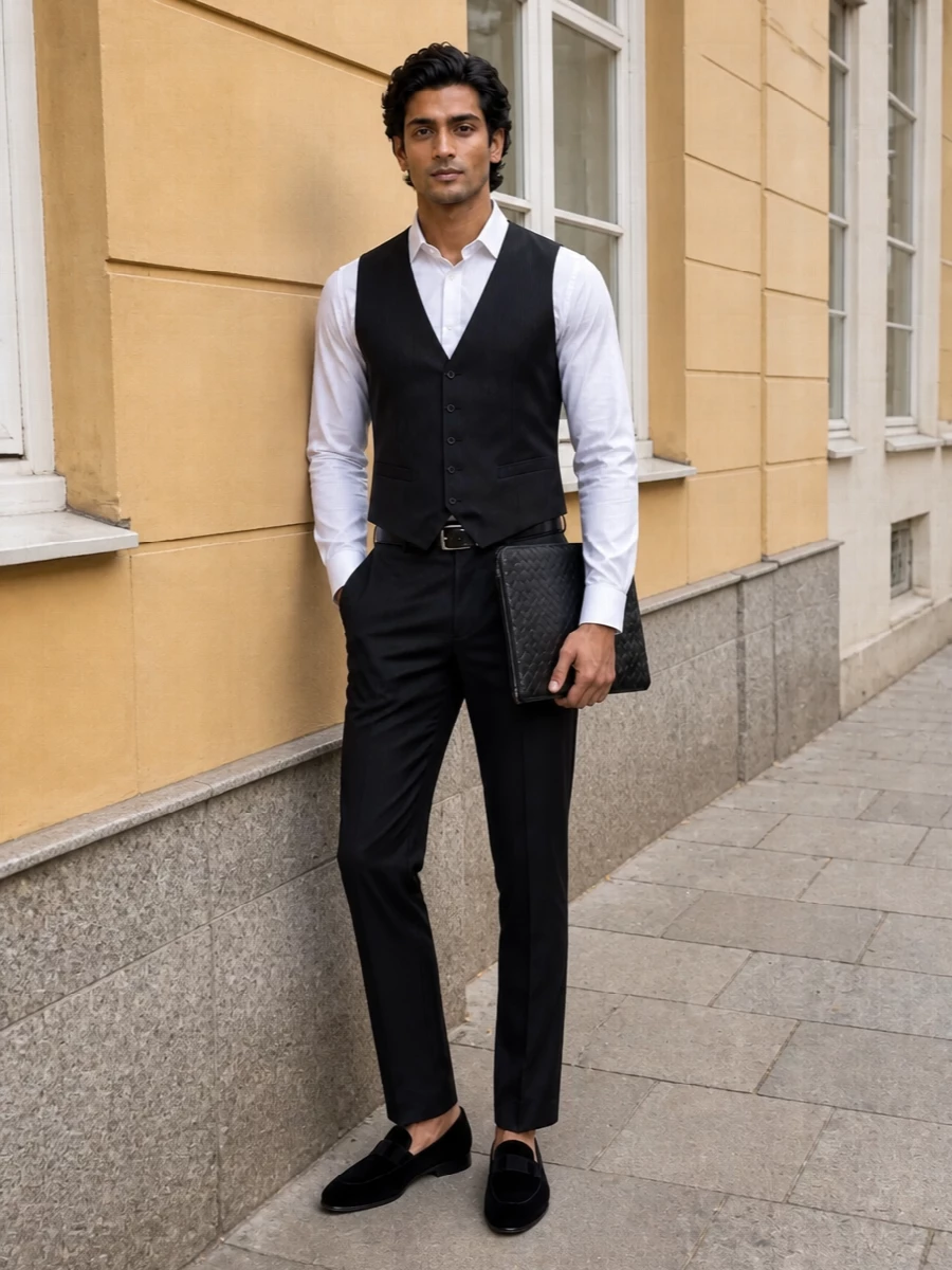 Dolce gabbana waistcoat charcoal trousers outfit