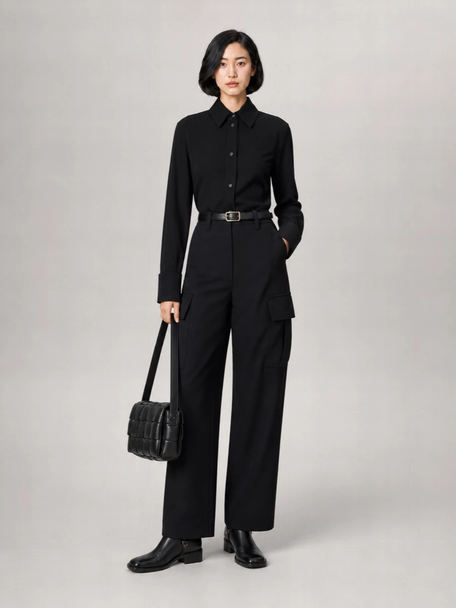 Bottega Veneta Wool Mid-Rise Wide-Leg Cargo Trousers