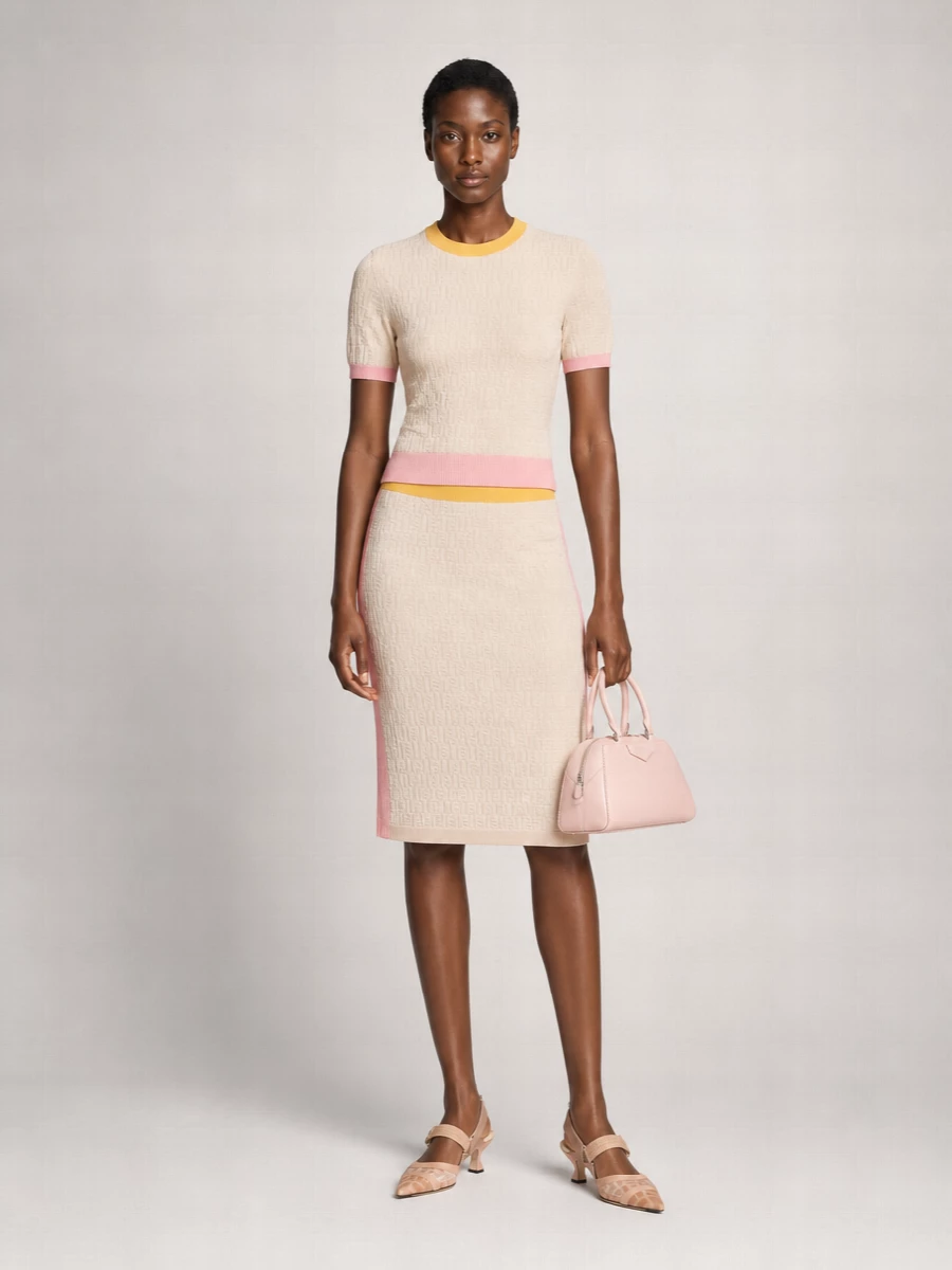 Fendi Textured Crew Neck Knit Top Short Sleeves