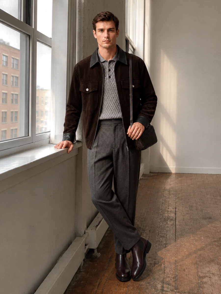 Bottega veneta brown corduroy jacket outfit men