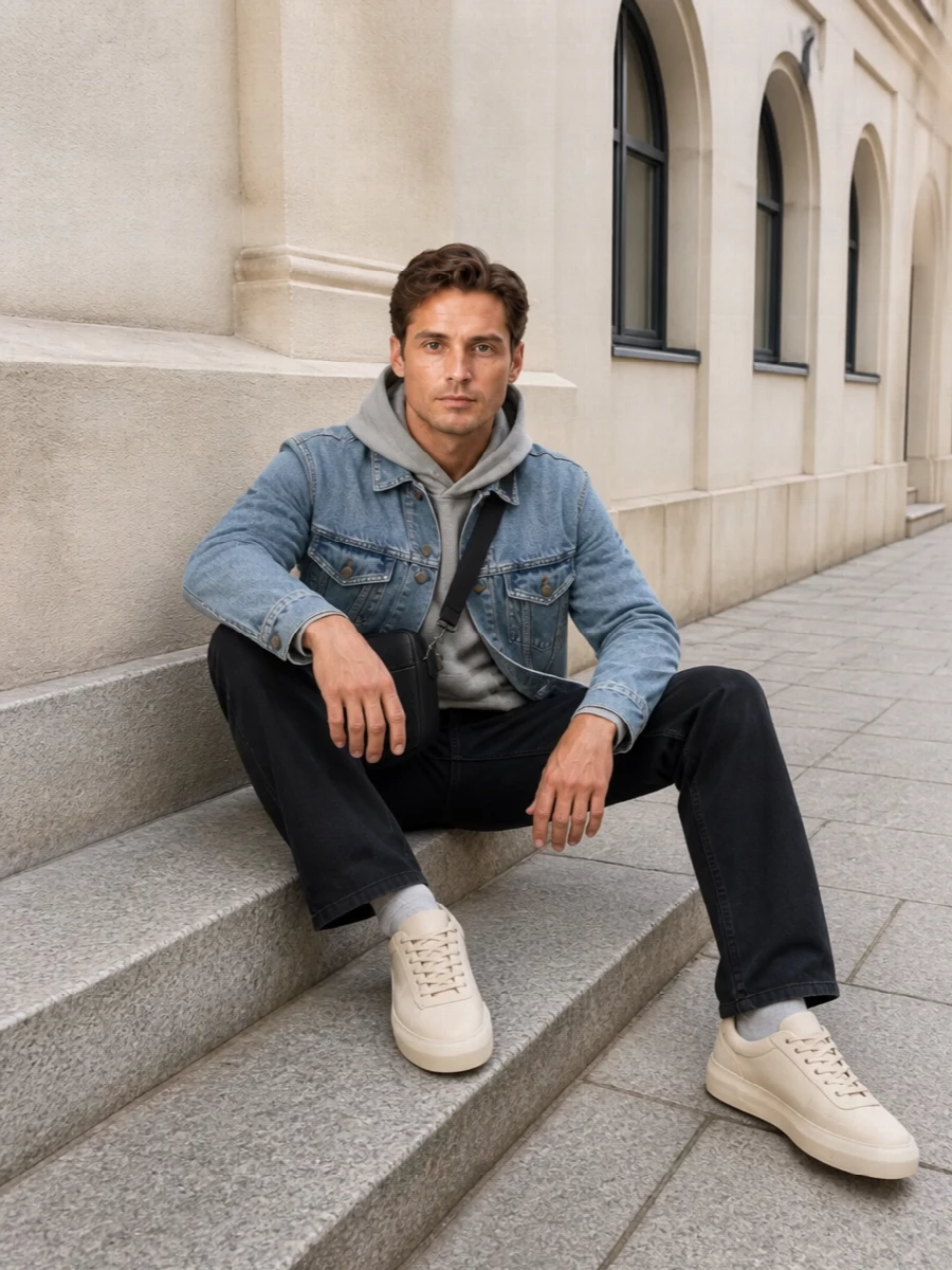 Fear of god denim jacket black jeans outfit