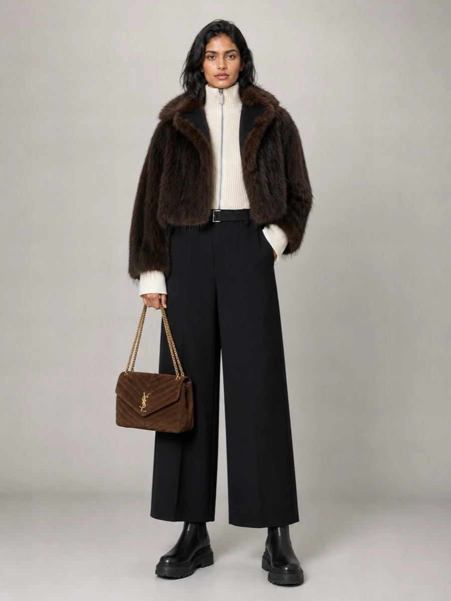 Sacai Wool Faux Fur Coat