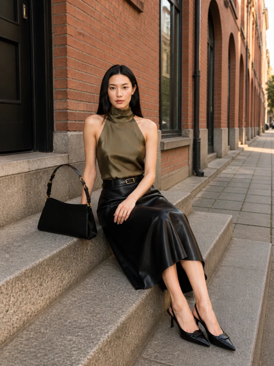 Ralph lauren satin midi prada slingbacks