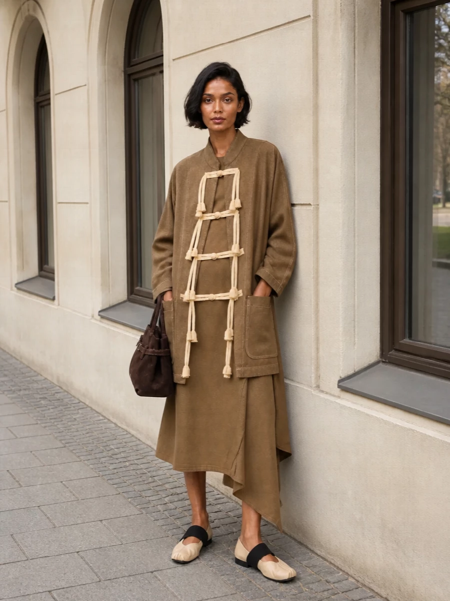 Uma wang camel coat asymmetric midi dress