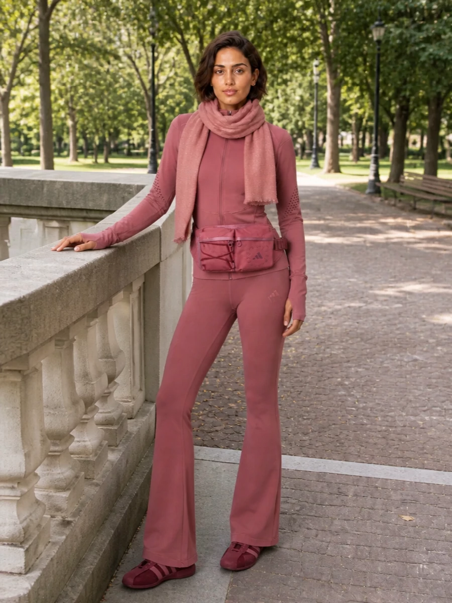 Adidas stella mccartney dusty rose flared leggings outfit