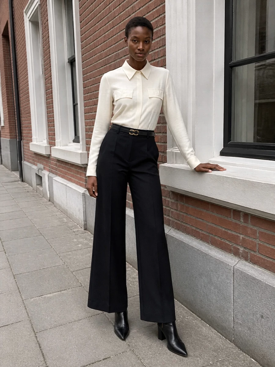 Elisabetta franchi wide leg trousers ivory shirt