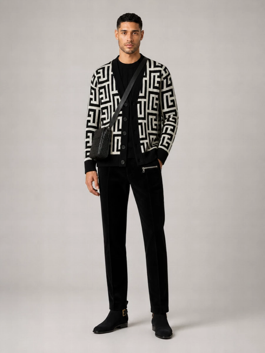 Balmain Cashmere Merino Wool Monogram V-Neck Cardigan