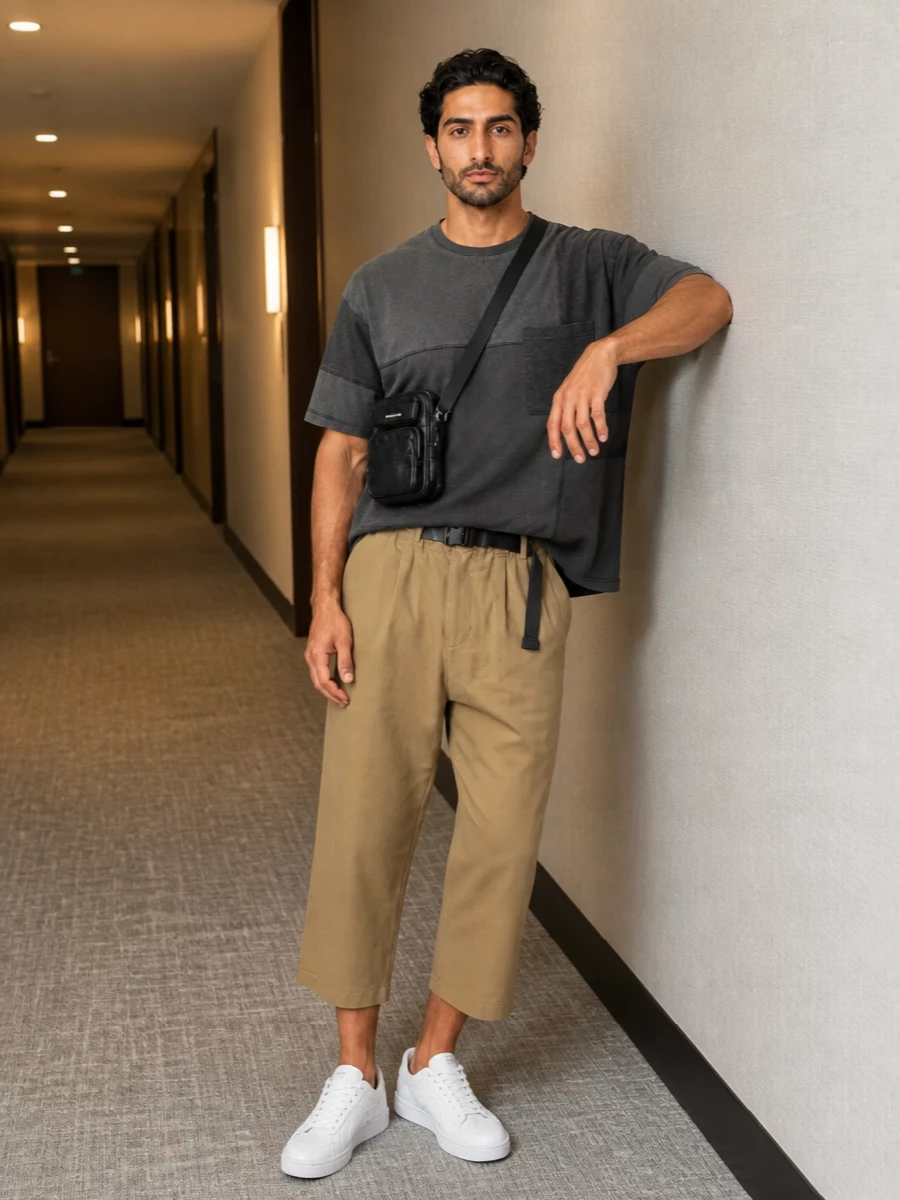 Comme des garcons homme khaki shorts outfit minimalist
