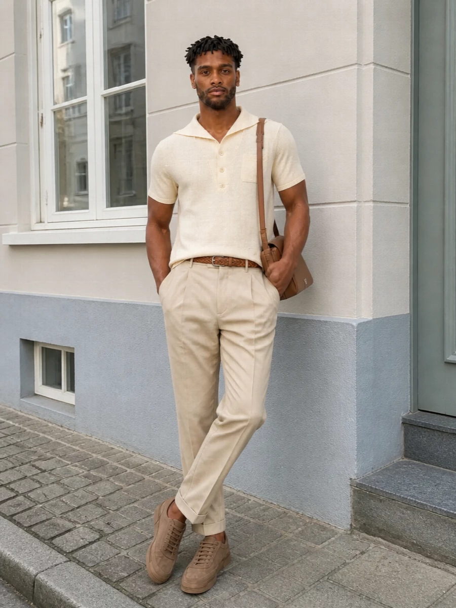 Dolce gabbana cream polo beige pleated trousers