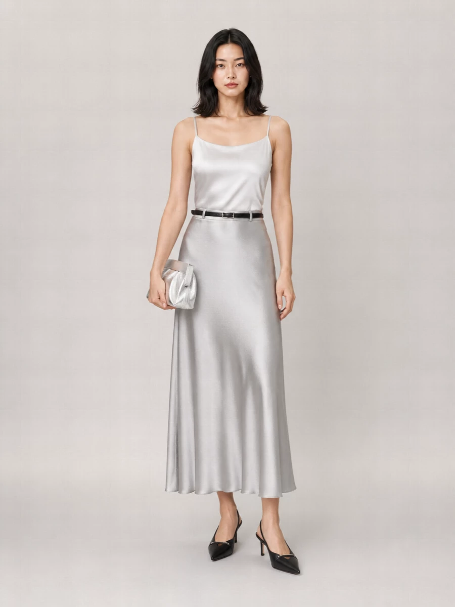 Tory Burch Satin Midi A-Line Skirt