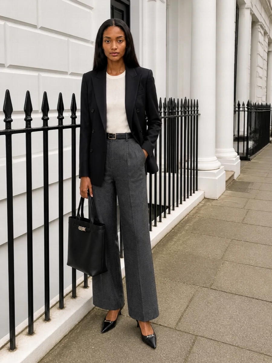 Tagliatore blazer wide leg checked trousers outfit