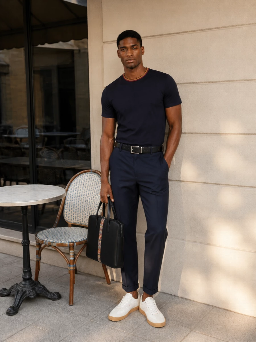 Paul smith navy tee tailored trousers sneakers