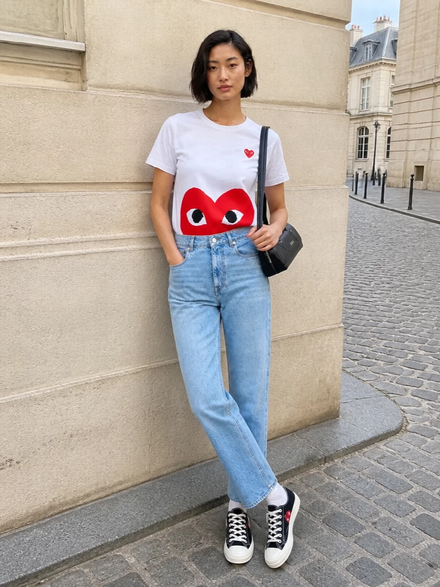 Comme des garcons play tee coperni jeans outfit