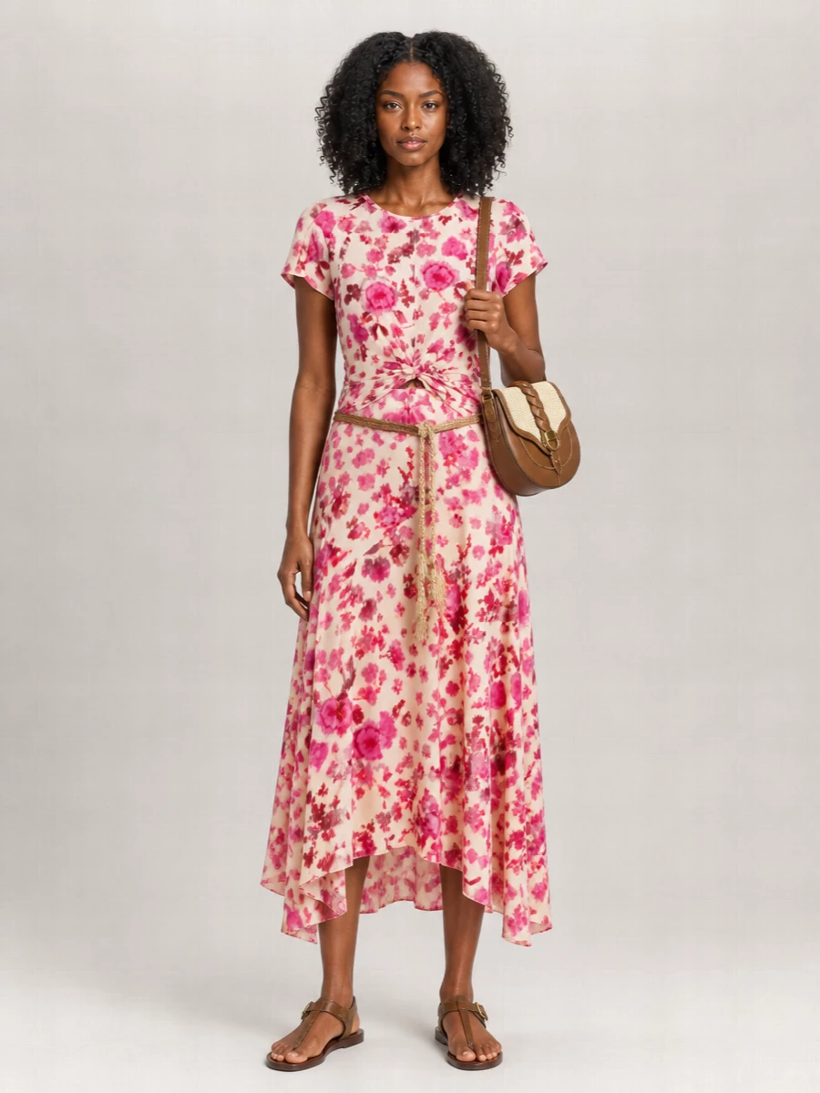 Isabel Marant Silk Floral Print Knotted Short Sleeve Top