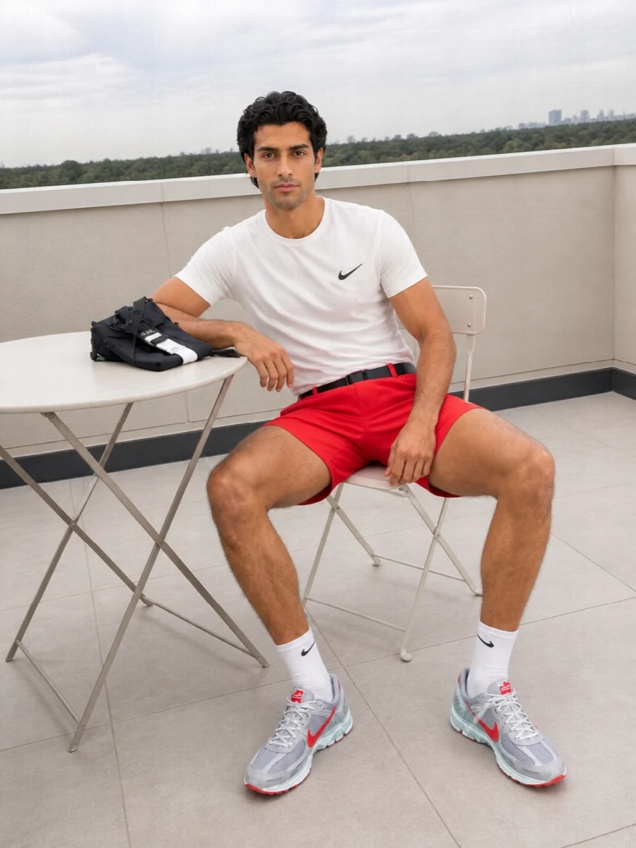 Nike running outfit coral shorts white tee