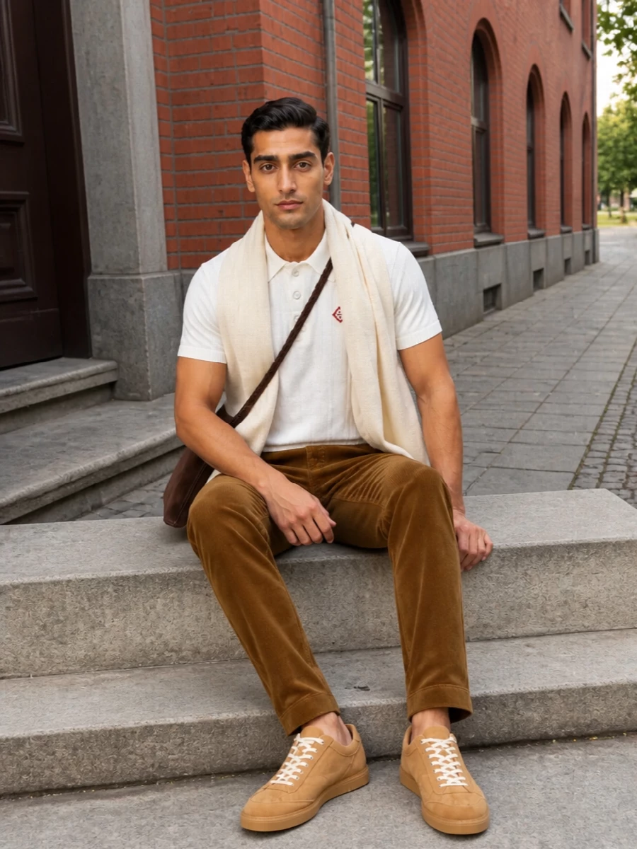 Casablanca knit polo corduroy trousers outfit