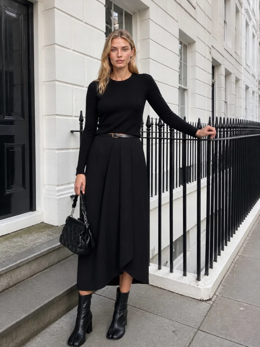 Maison margiela black draped midi skirt evening
