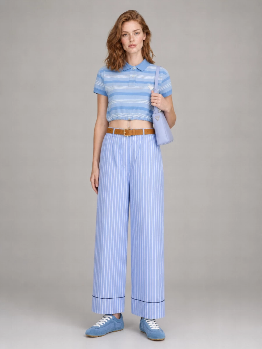 Prada Striped Cropped Cotton Polo Shirt