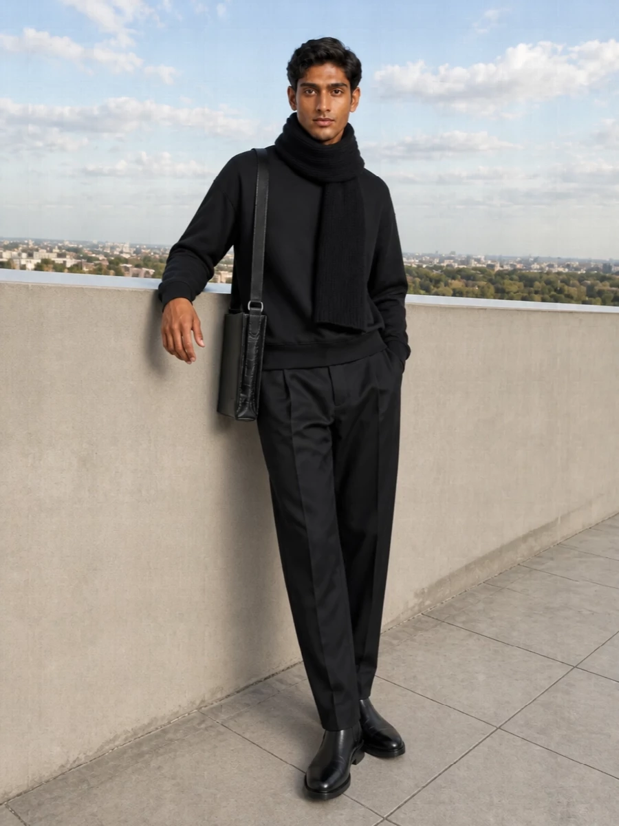 Dries van noten black sweatshirt pleated trouser