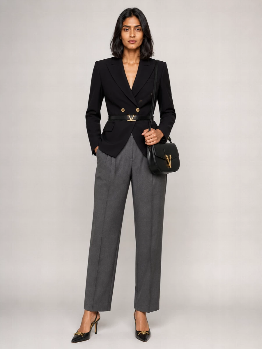 Versace wool mohair pleated straight-leg tailored trousers