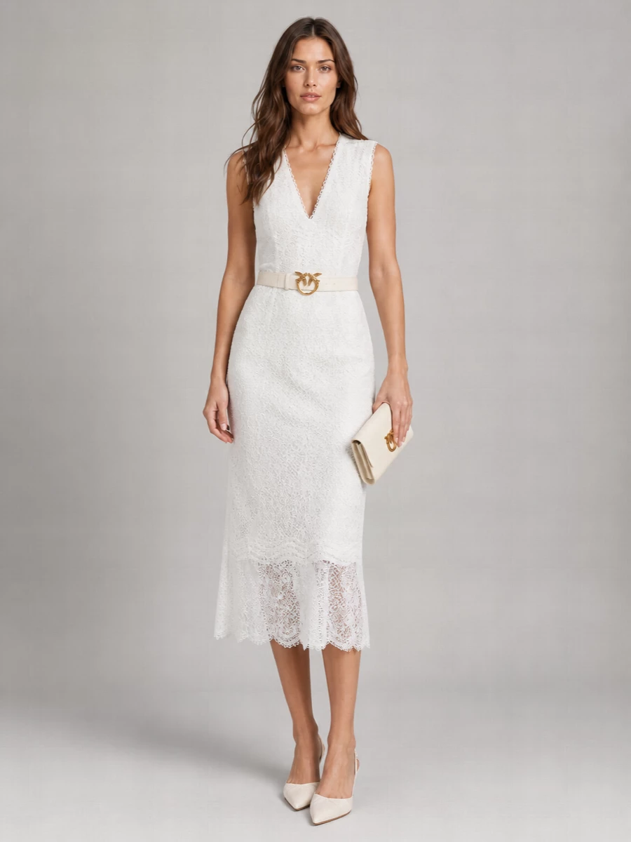 Pinko Lace Sleeveless V-Neck Midi Dress