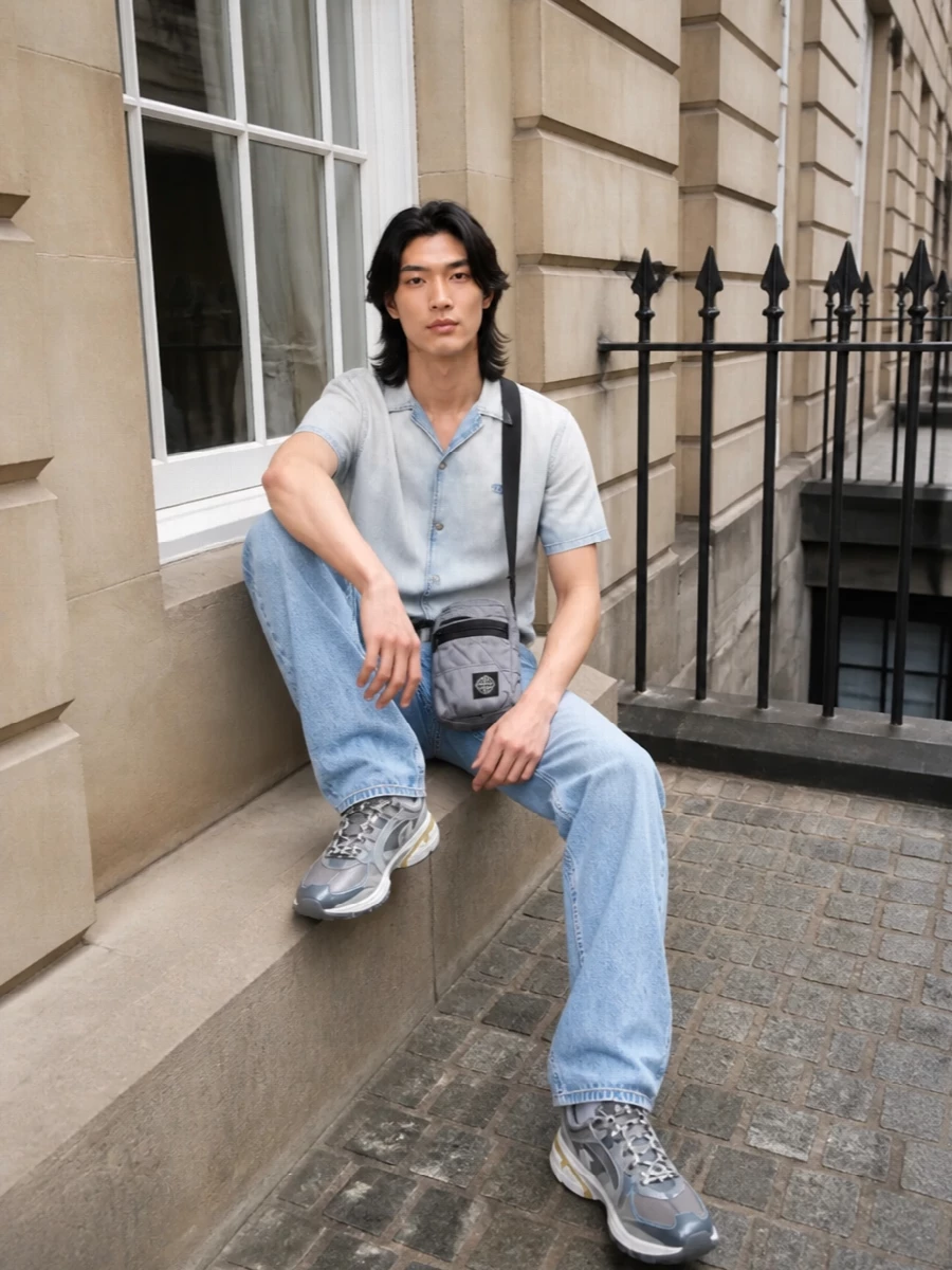 Diesel double denim outfit retro runners