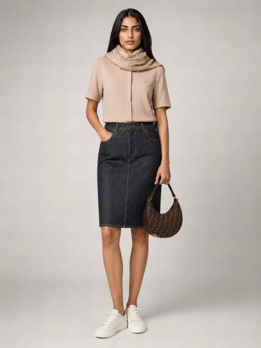 Fendi Denim Quilted Midi Skirt