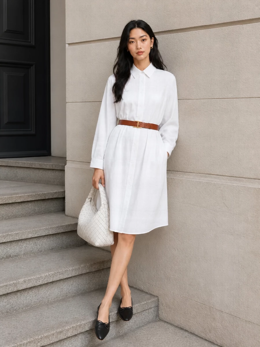 Bottega veneta white shirt dress with flats