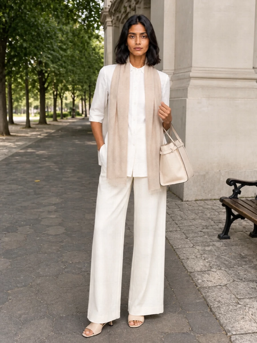 The row ivory wide leg trousers tonal shirt