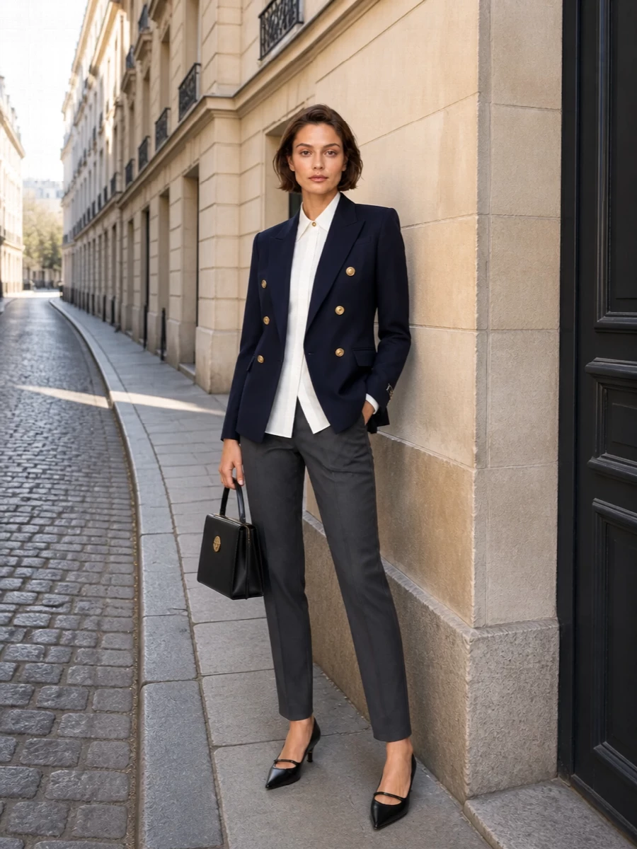 Versace navy blazer white shirt charcoal trousers
