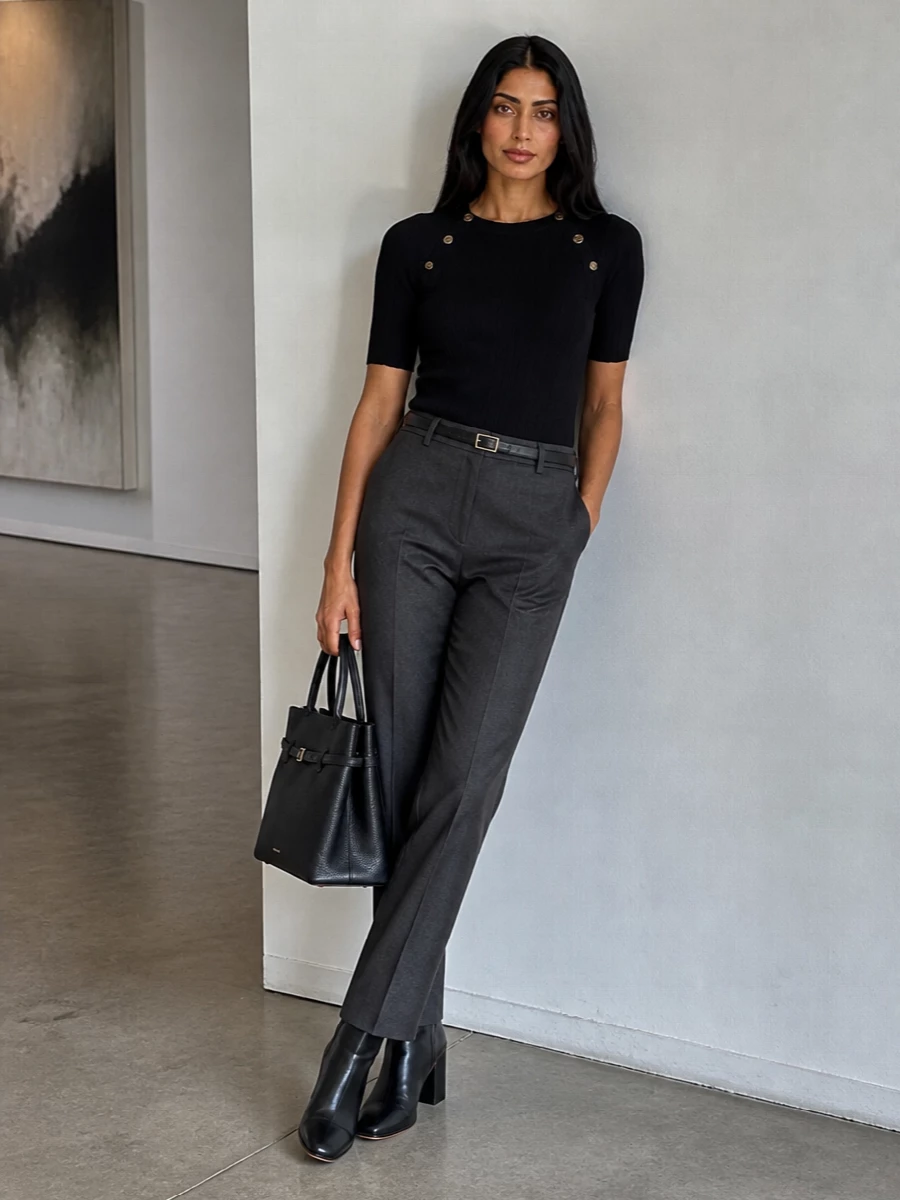 Sportmax black knit charcoal tailored trousers
