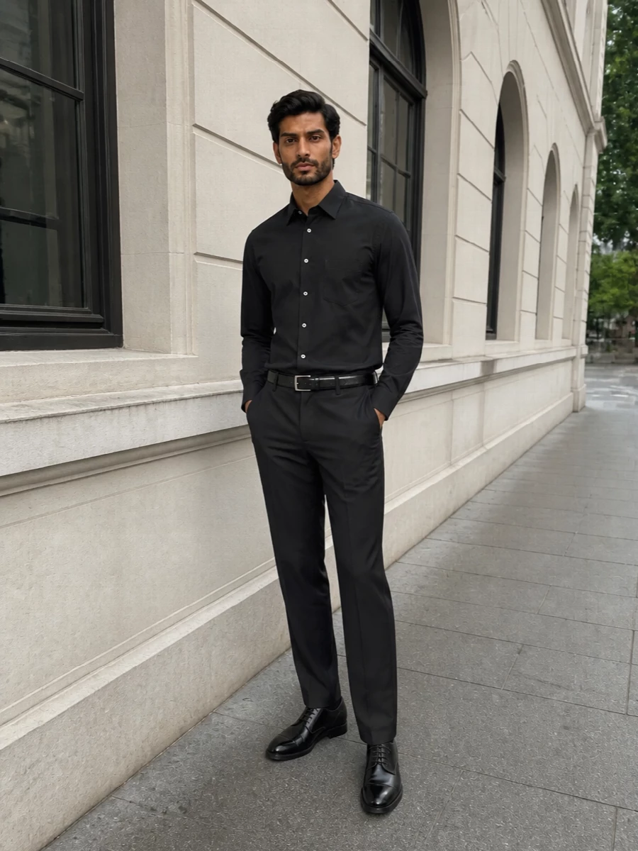 Dior charcoal trousers row shirt prada bag