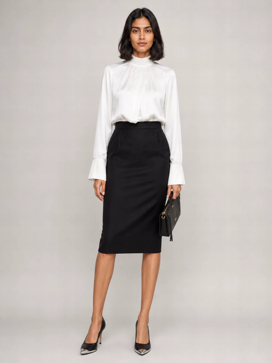 Saint Laurent Leather Knee-Length Pencil Skirt