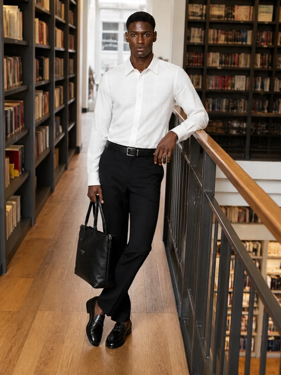 Dolce gabbana black trousers white shirt outfit