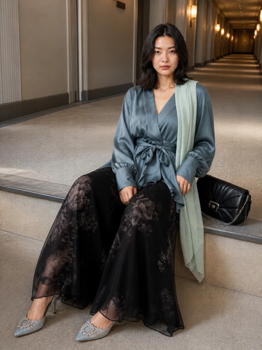 Zimmermann silk wrap blouse floral maxi outfit