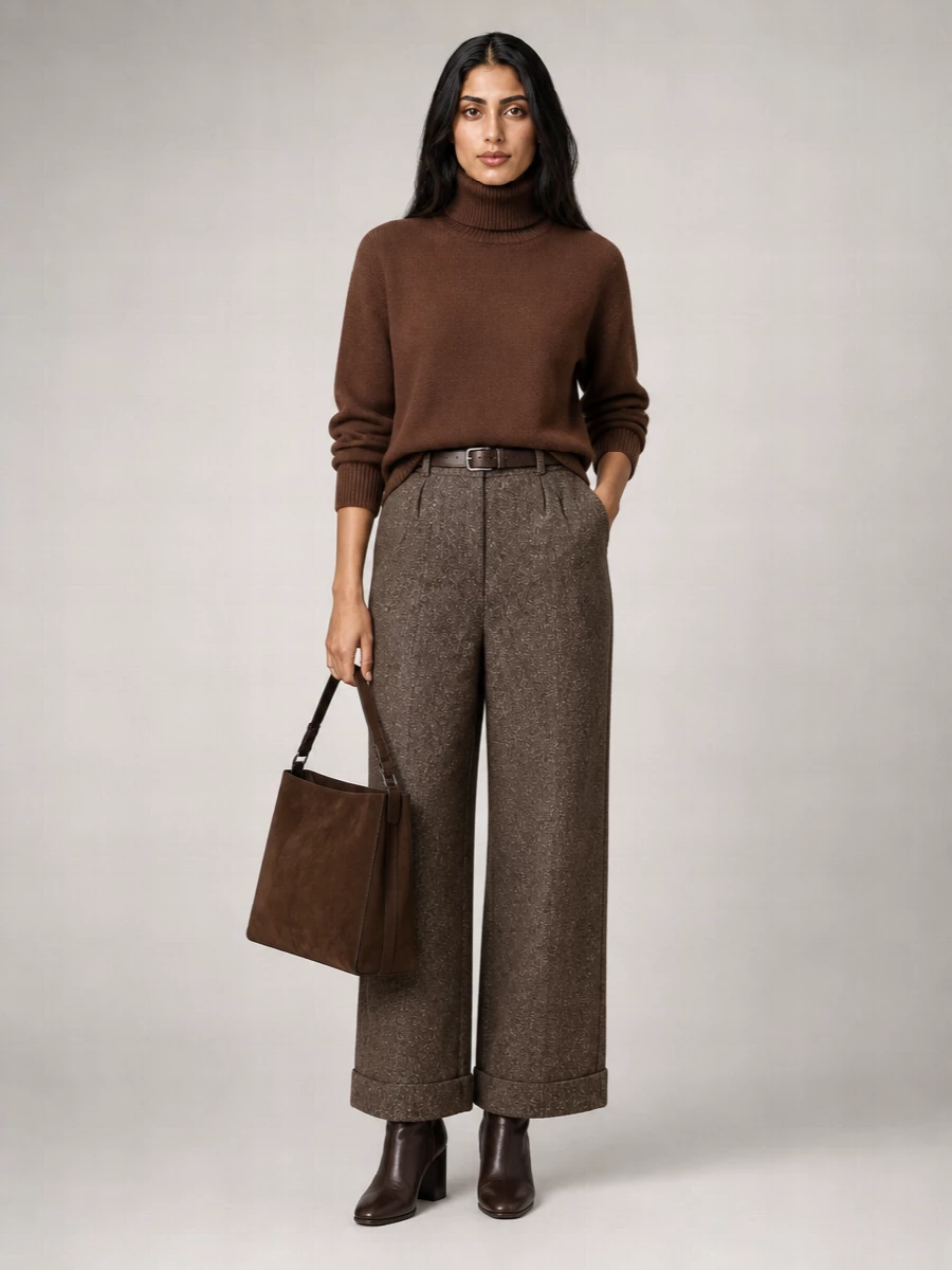 Brunello Cucinelli Wool Tweed Wide-Leg Trousers