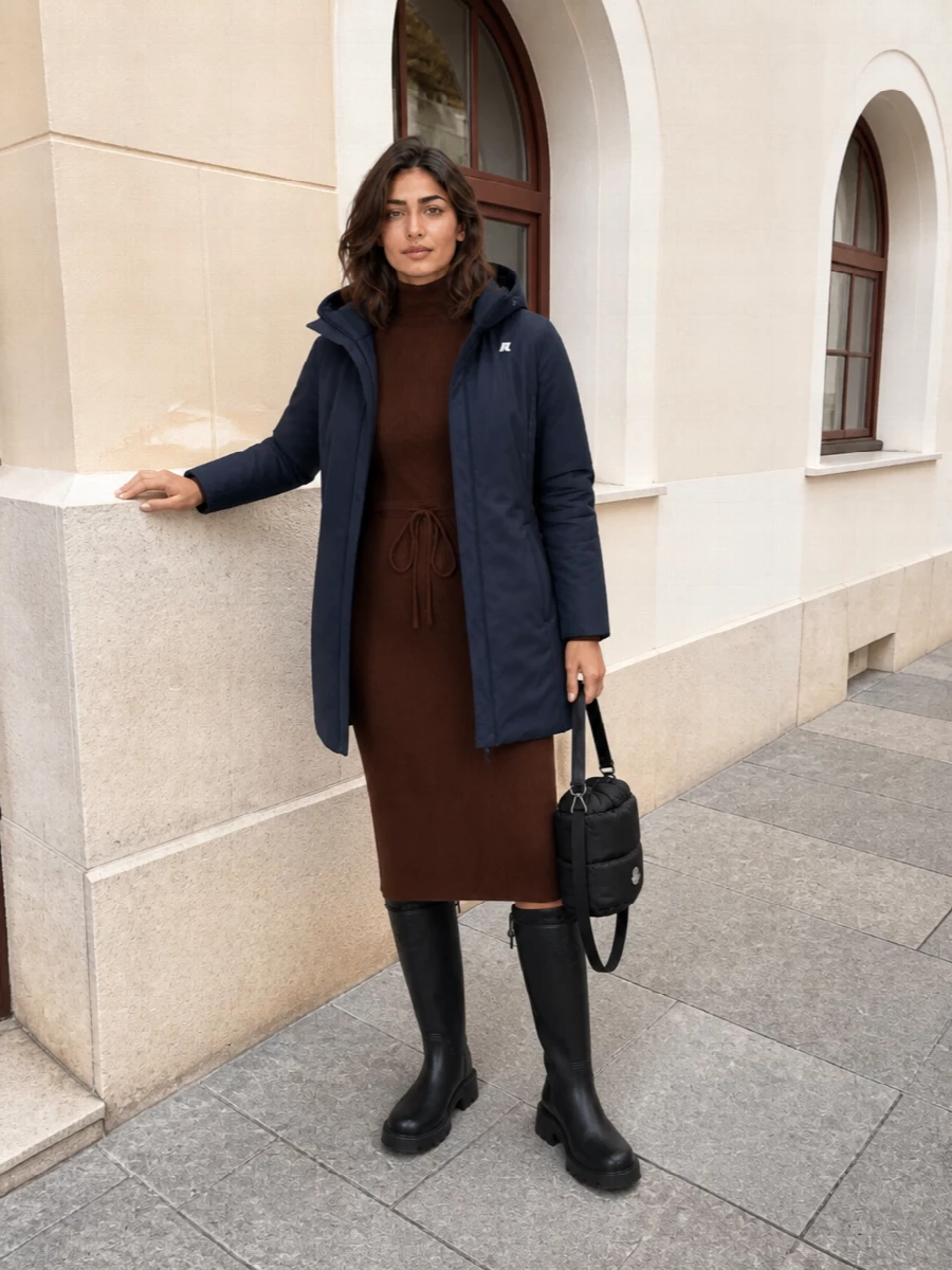 Apc knit dress moncler boots winter outfit