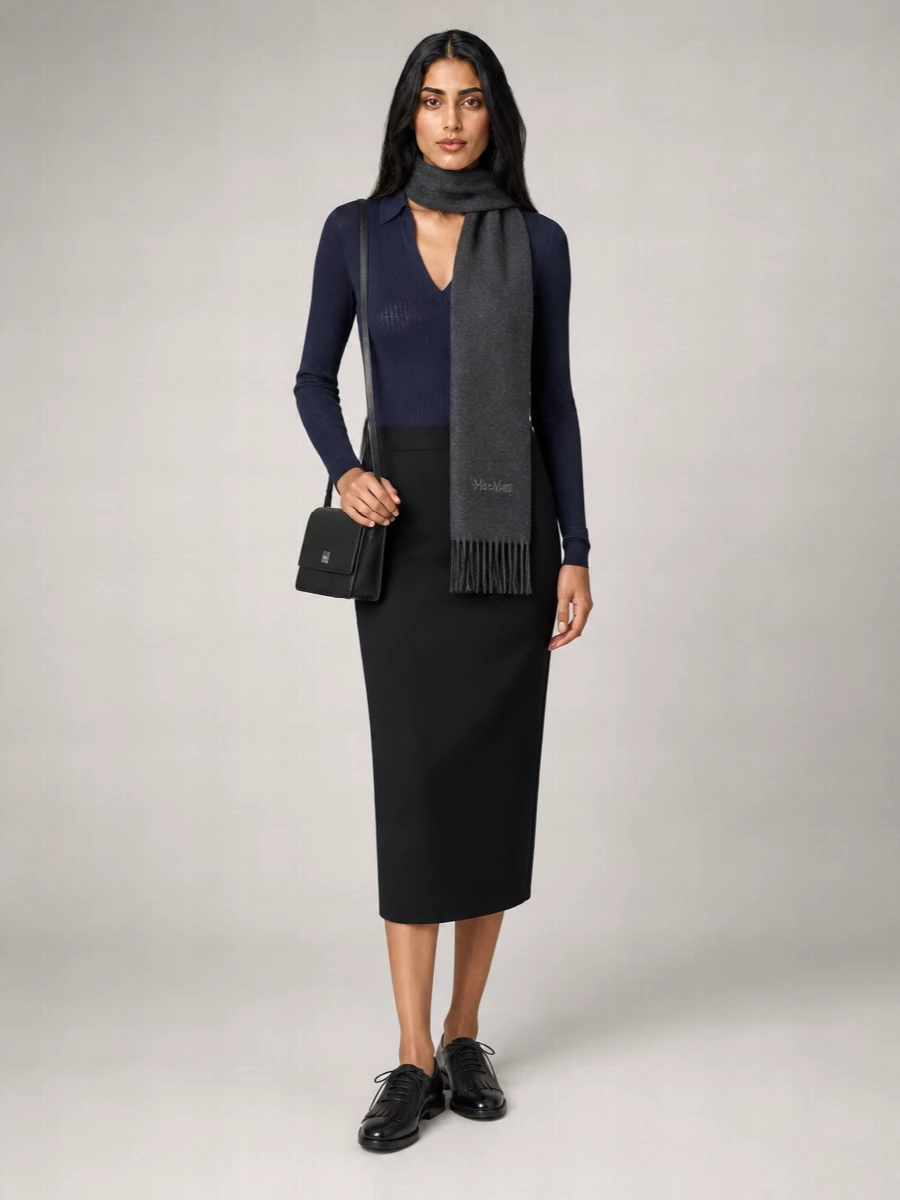 Max Mara Silk Cashmere Ribbed Long-Sleeve Polo Top