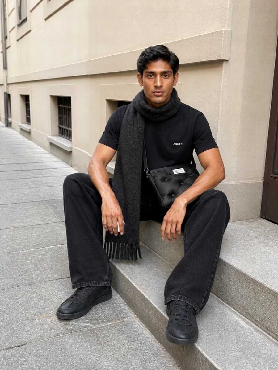 Ambush black t shirt wide leg jeans outfit