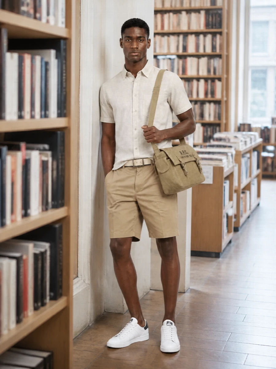 Diesel chino shorts beige shirt adidas sneakers