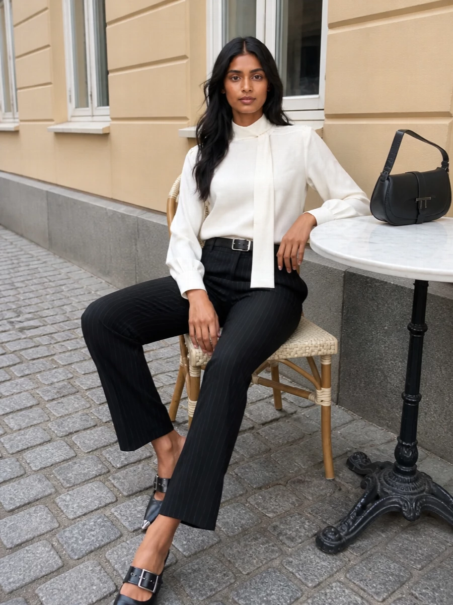 Alexander mcqueen pinstripe trousers ivory blouse