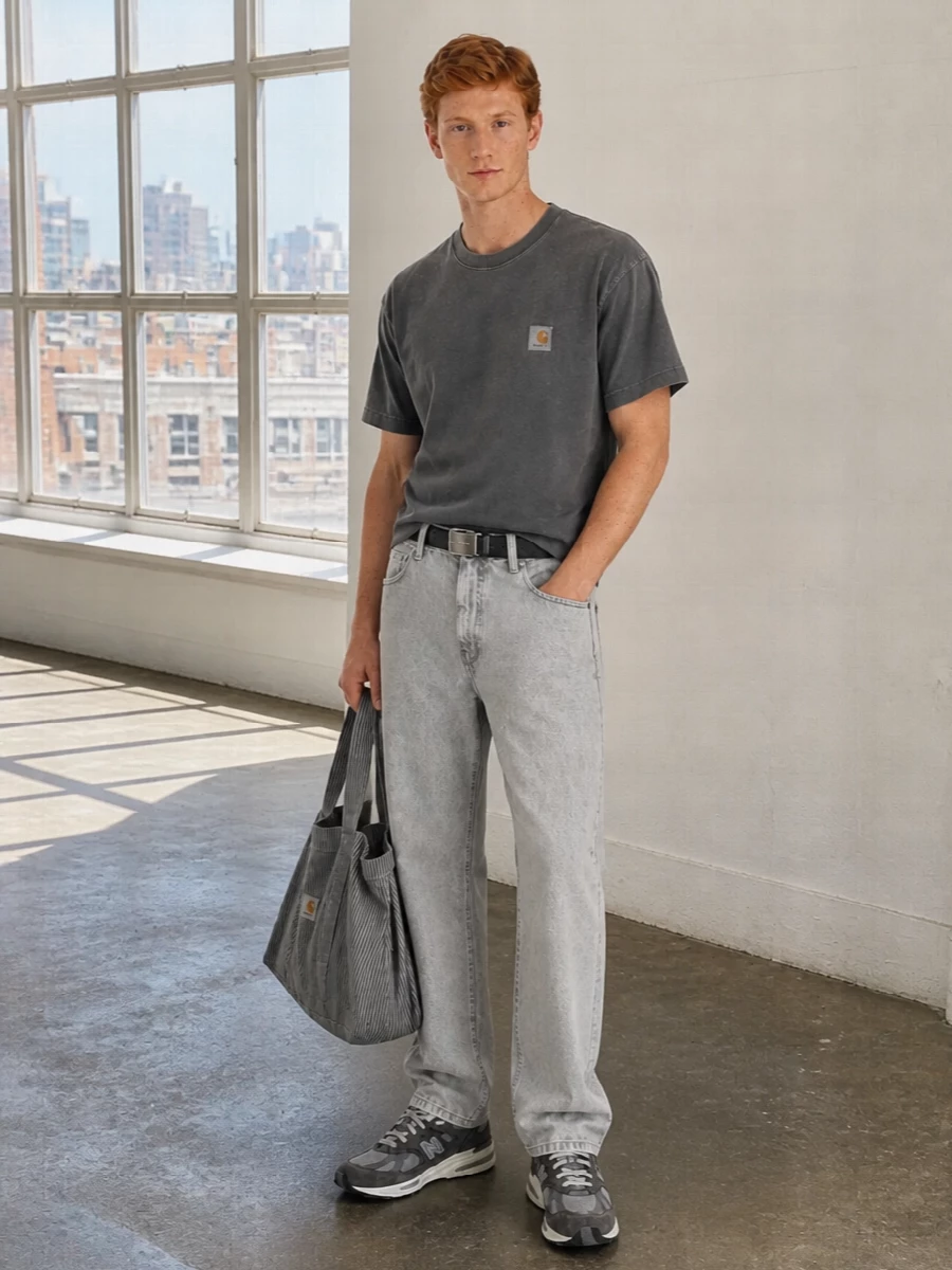 Carhartt tee grey jeans new balance sneakers