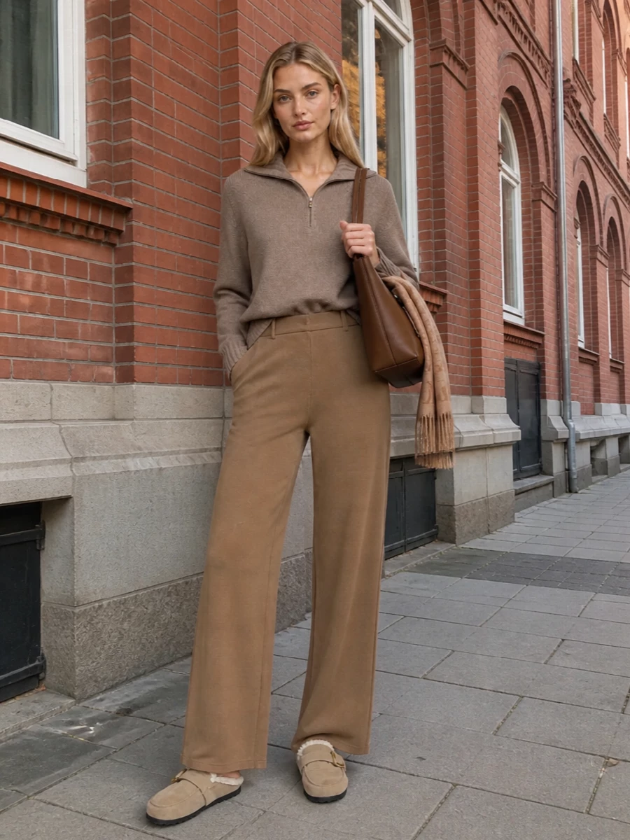 Max mara camel pants taupe knit prada slippers