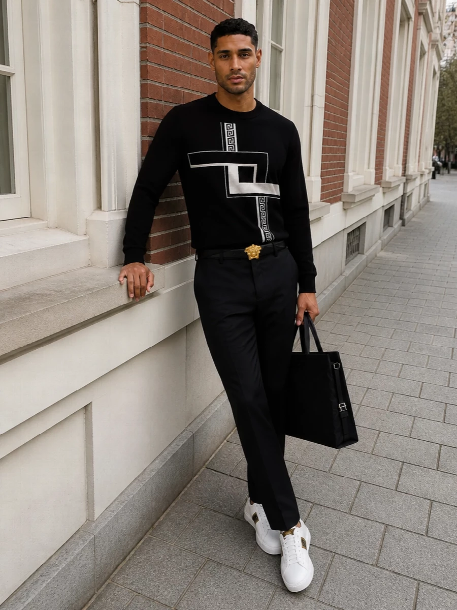 Versace black geometric sweater tailored trousers