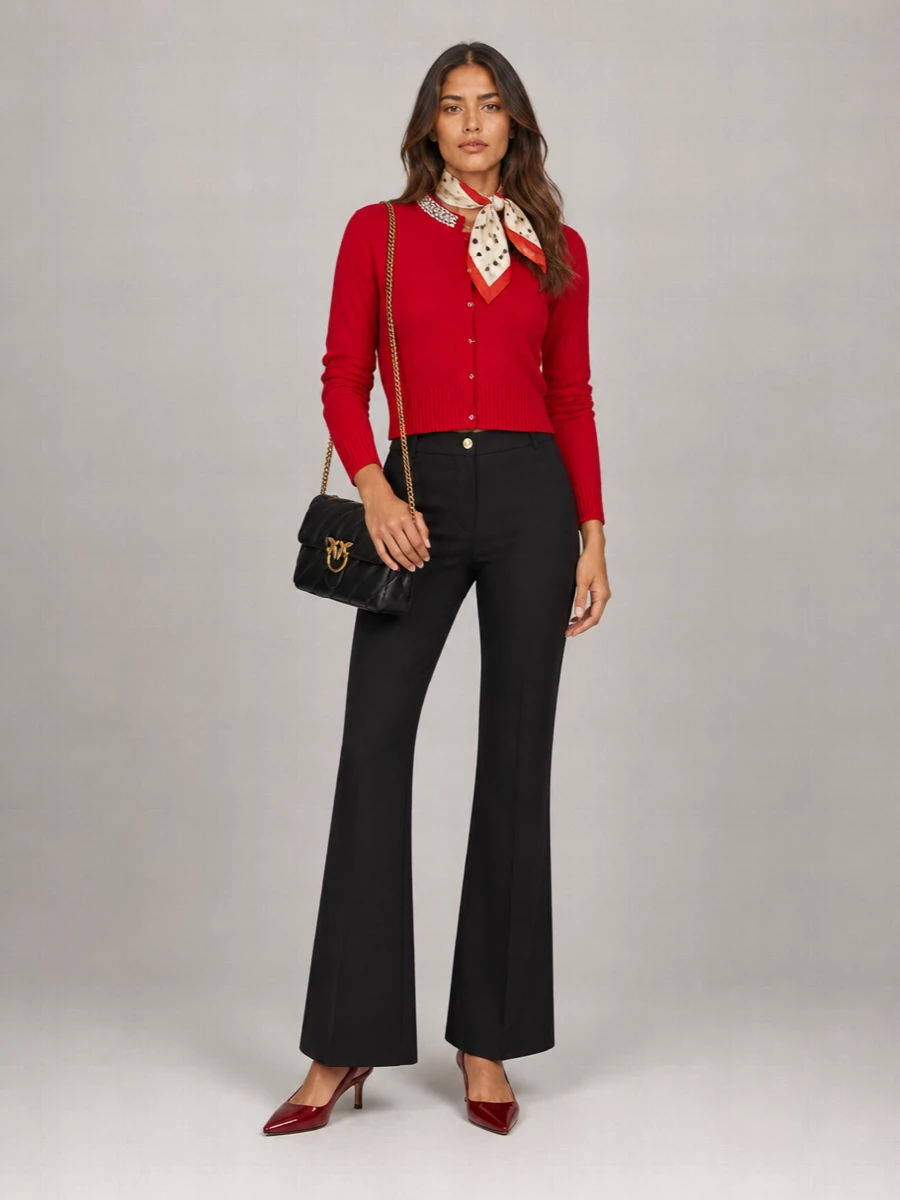 Pinko Cashmere-Blend Fine-Knit Slim-Fit Crystal-Embellished Collar Cardigan